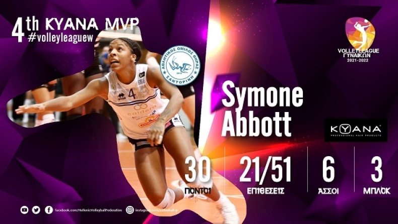Η Άμποτ MVP της 4ης αγωνιστικής της Volley League Γυναικών