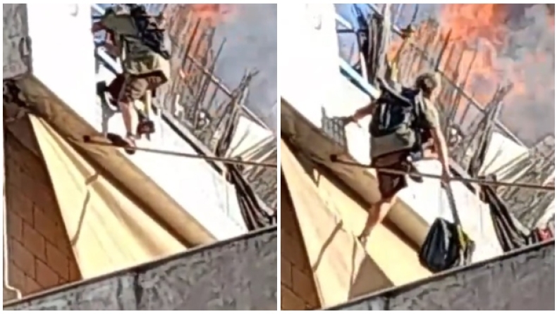 H στιγμή που ένοικος στον Κολωνό πηδάει από το μπαλκόνι για να γλιτώσει από την φωτιά (vid)