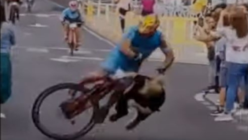 Θεατής έβγαλε νοκ άουτ ποδηλάτη κατά την διάρκεια αγώνα (vid)