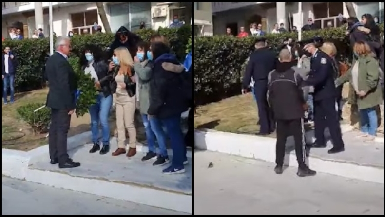 Μπλόκο σε Χρυσαυγίτη που πήγε να καταθέσει στεφάνι στο Πέραμα (vid)