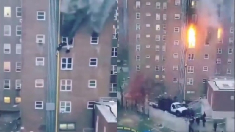 Σοκαριστικό βίντεο: Έφηβοι «δραπετεύουν» από τον 4ο όροφο φλεγόμενου κτιρίου στη Νέα Υόρκη (vid)