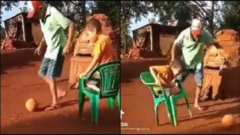 Πιτσιρικάς με παράλυση στα κάτω άκρα παίζει μπάλα με τη βοήθεια μιας καρέκλας! (vid)