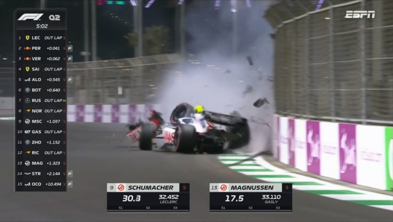 Formula 1, Σαουδική Αραβία: Τρομακτικό ατύχημα του Σουμάχερ προκάλεσε προσωρινή διακοπή (vid)