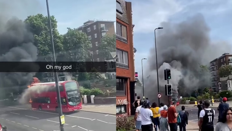 Επιβάτες τρέχουν να γλιτώσουν από φλεγόμενο διώροφο λεωφορείο που τυλίχθηκε στις φλόγες (vids) 