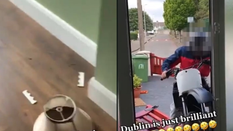 Μοτοσικλετιστής μπούκαρε με τη μηχανή του μέσα σε σπίτι στο Δουβλίνο: «Τι στο δι@ολο έκανες;» (vid)