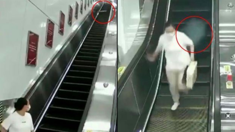 Γυναίκα στην Κίνα βλέπει με τρόμο μια βαλίτσα να πηγαίνει κατά πάνω της στις κυλιόμενες σκάλες και δεν προφταίνει να κάνει τίποτα (vid)