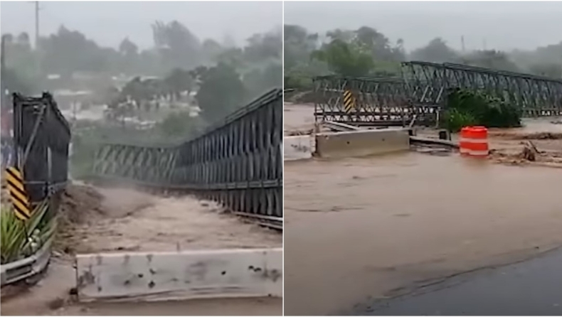 H στιγμή που γέφυρα στο Πουέρτο Ρίκο παρασύρεται από το νερό σαν χάρτινη, κατά τη διάρκεια του τυφώνα Fiona (vid)