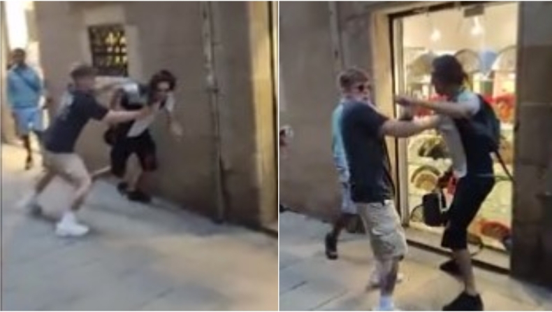 Η στιγμή που τουρίστας στην Βαρκελώνη παλεύει με ληστή που τον μαχαίρωσε στη μέση του δρόμου (vid)