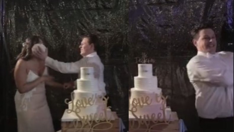 «Ανώριμος» γαμπρός πετάει τη γαμήλια τούρτα στη νύφη και μετά... το βάζει στα πόδια (vid)