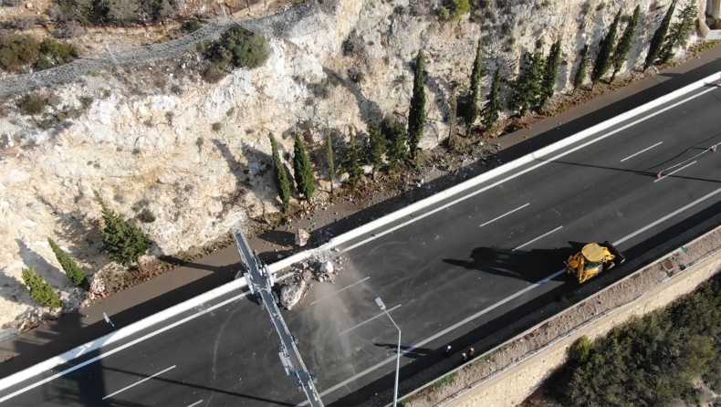 Κακιά Σκάλα: Από ύψος 100 μέτρων έπεσε ο βράχος στην Εθνική Οδό (vid)