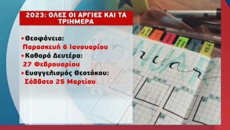 Αργίες 2023: Πότε «πέφτουν» τα τριήμερα του νέου έτους