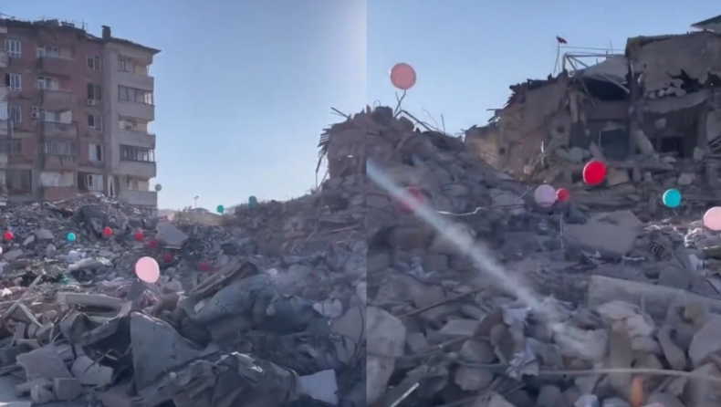 Σεισμός στην Τουρκία: Κρέμασαν μπαλόνια στα συντρίμμια για τα παιδιά που χάθηκαν