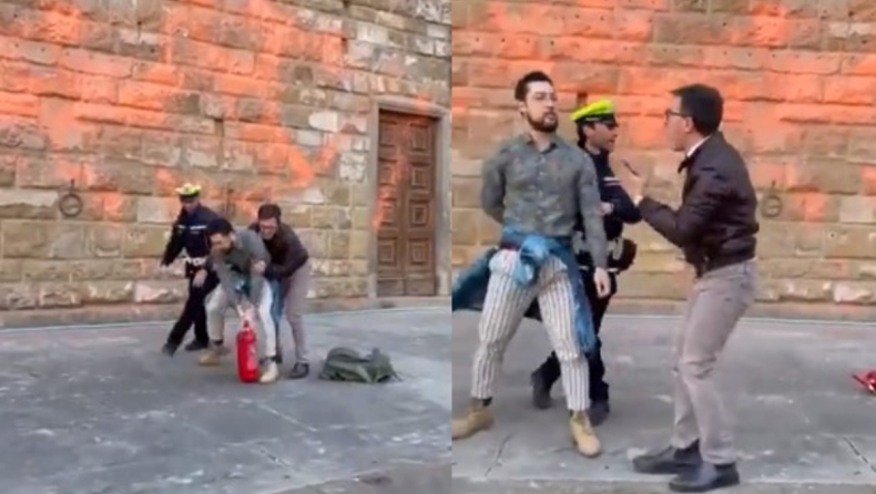 Ακτιβιστές έριξαν μπογιά στο Palazzo Vecchio και ο δήμαρχος τους πήρε στο κυνήγι (vid)
