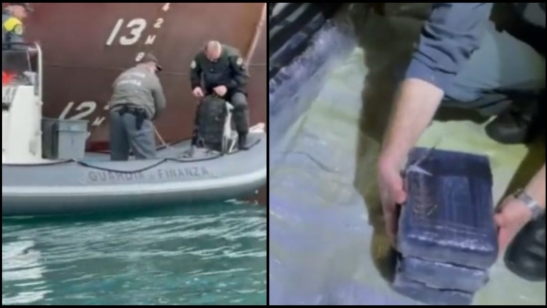 Η στιγμή που οι Ιταλοί εντοπίζουν τα 850 κιλά κοκαΐνης στο πλοίο που φέρεται να ανήκει σε Έλληνα εφοπλιστή (vid)