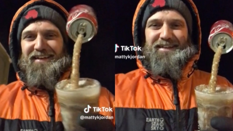 Η στιγμή που άνδρας προσπαθεί να πιει αναψυκτικό στην Ανταρκτική (vid)