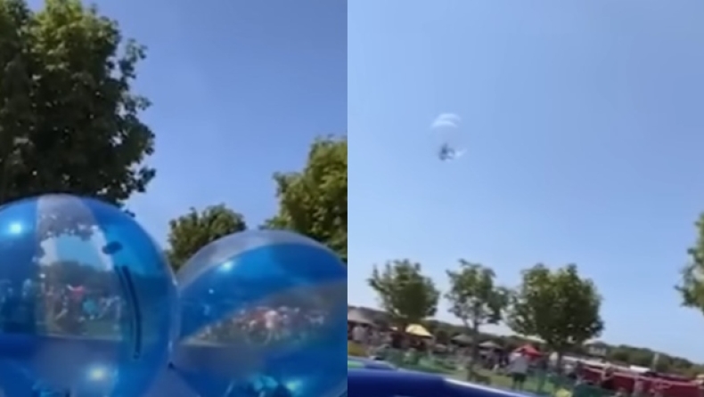  Η στιγμή που 9χρονο αγόρι παίζει σε φουσκωτή μπάλα και τoν παρασύρει ο αέρας (vid)