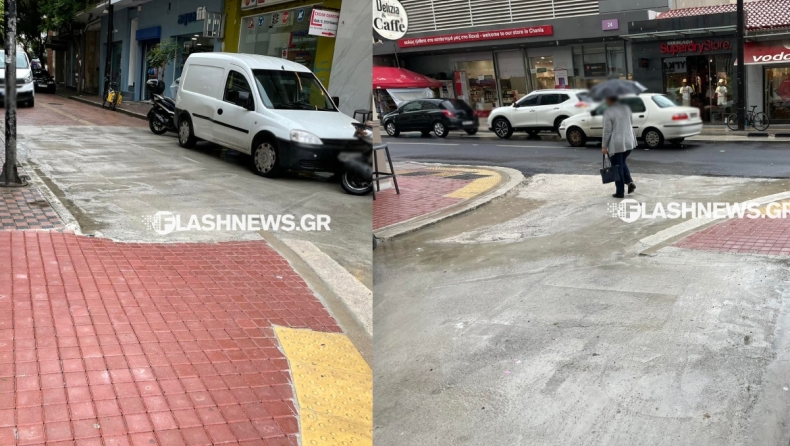 Γκάφα ολκής με τα πεζοδρόμια στα Χανιά: Οδηγοί και πεζοί προσπαθούν να καταλάβουν τι πήγε λάθος