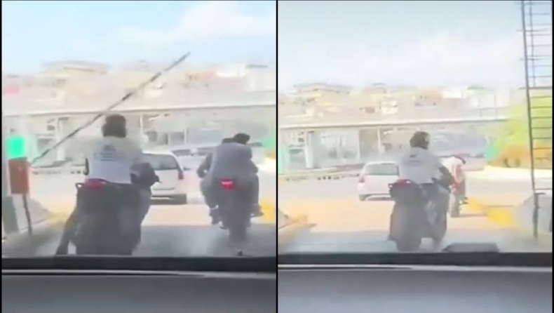 Η στιγμή που η μπάρα στην Αττική Οδό χτυπάει αναβάτη μηχανής που πήγε να περάσει χωρίς να πληρώσει (vid)