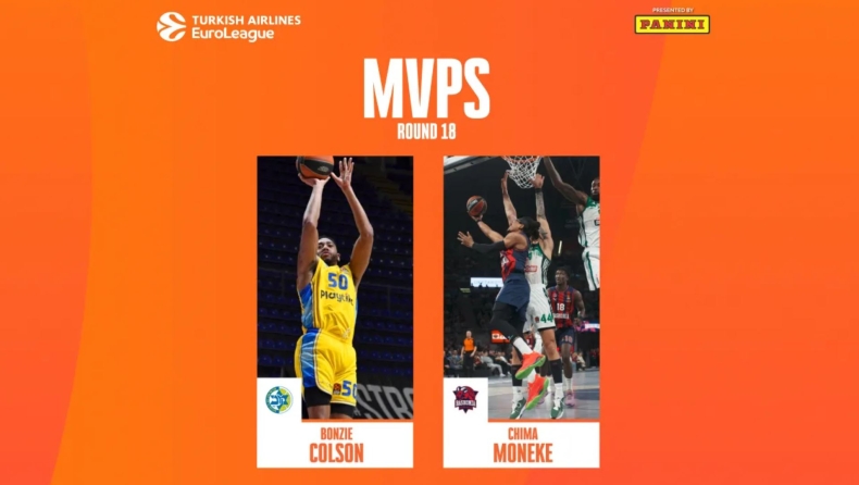 Ο Κόλσον και ο Μονέκε οι MVP της 18ης αγωνιστικής της Euroleague