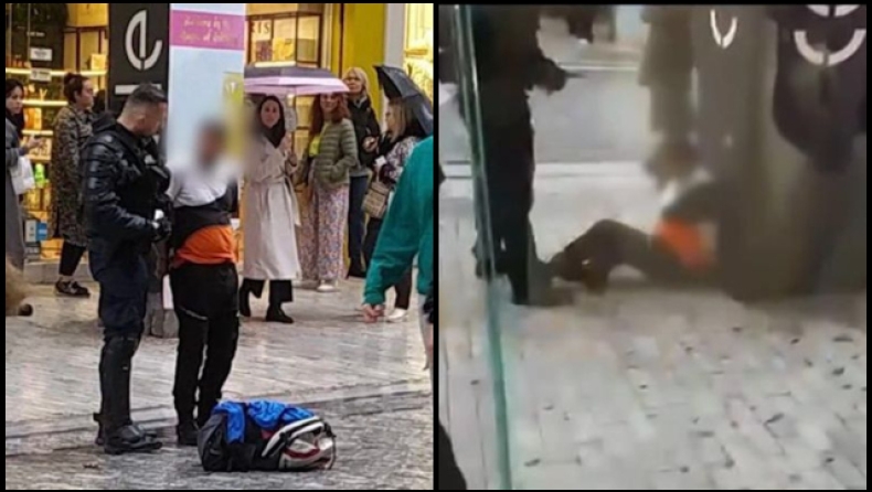 Επίθεση με μαχαίρι στην Ερμού: Την έσωσε το σακίδιο στην πλάτη (vid)