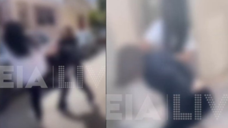 Αναστάτωση στον Πύργο: Άγριο ξύλο ανάμεσα σε μαθήτριες στη μέση του δρόμου (vid)