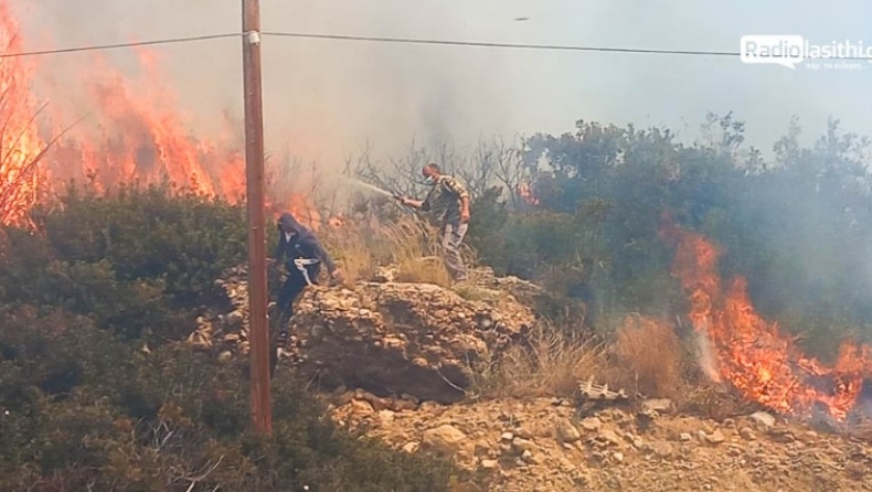 Σε εξέλιξη η φωτιά στο Λασίθι: Ζημιές σε σπίτια, πληροφορίες για τραυματία