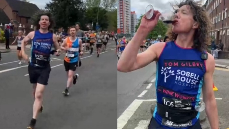 Ο πιο εναλλακτικός μαραθωνοδρόμος: Αντί για νερό έπινε κρασί (vid)