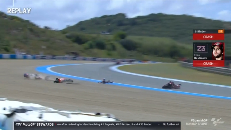 MotoGP: Ταυτόχρονη πτώση Μπαστιανίνι, Μπίντερ και Άλεξ Μάρκεθ (vid)