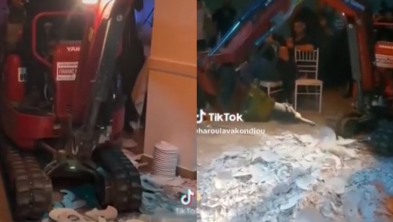 Απίστευτικο σκηνικό σε μπουζούκια της Σύρου: Έσπαγαν τα πιάτα με σκαπτικό μηχάνημα (vid)