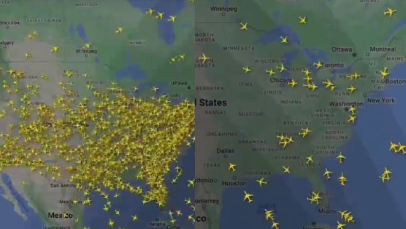 Απίστευτο βίντεο κατέγραψε τη στιγμή που εκατοντάδες αεροπλάνα καθηλώθηκαν λόγω του ψηφιακού μπλακ άουτ (vid) 