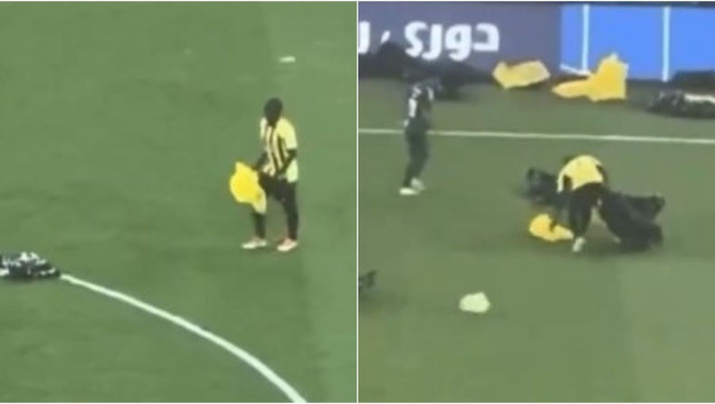 Η απαράμιλλη ταπεινότητα του Καντέ: Καθάρισε το γήπεδο από τις σημαίες που πέταξε ο κόσμος της Αλ Ιτιχάντ (vid)