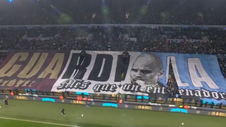 Μάντσεστερ Σίτι - Μάντσεστερ Γιουνάιτεντ: Πανό στήριξης στον Γκουαρδιόλα από τους Citizens στο «Έτιχαντ» (vid)