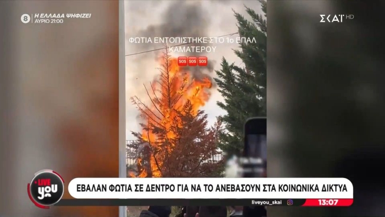 Το απόλυτο «χάος» στο ΕΠΑΛ Καματερού: Μαθητές έβαλαν φωτιά σε δέντρο και έκαναν «πλάκα» στα social media (vid)