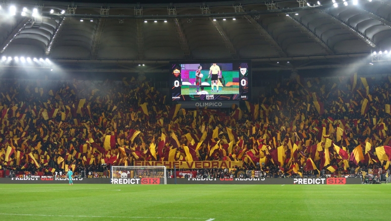 Ρόμα - Μπιλμπάο: Η τρομερή ατμόσφαιρα των Τζιαλορόσι με χιλιάδες σημαίες στην εξέδρα! (vid)