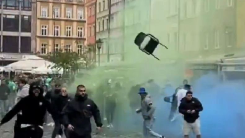 Μπέτις - Τσέλσι: Συμπλοκές και... καρεκλοπόλεμος ανάμεσα στους οπαδούς πριν τον τελικό (vid)