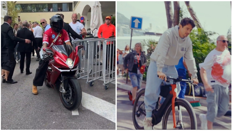 F1 - Μονακό: Με μοτοσικλέτα στην πίστα ο Χάμιλτον, με ποδήλατο ο Λεκλέρ (vid)