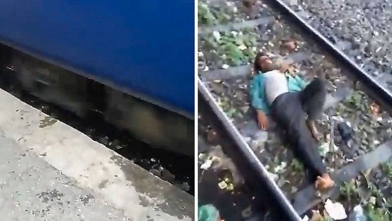 Αδιανόητο βίντεο: Τρένο περνά πάνω από άνδρα που ήταν ξαπλωμένος σε ράγες στην Ινδία