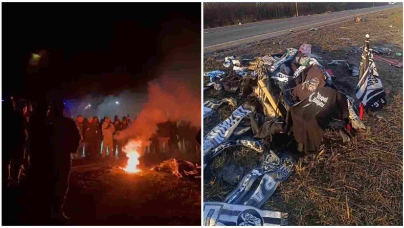 ΠΑΟΚ, Δυστύχημα στη Ρουμανία: Οπαδοί του Δικεφάλου σκέπασαν με κασκόλ και σημαίες τα συντρίμμια