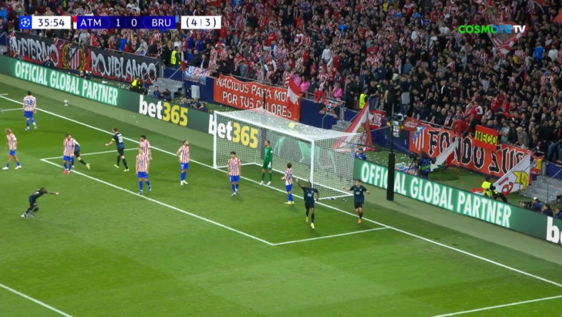 Ατλέτικο Μαδρίτης - Μπριζ: Ισοφάρισαν οι Βέλγοι από κόρνερ του Τζόλη (vid)