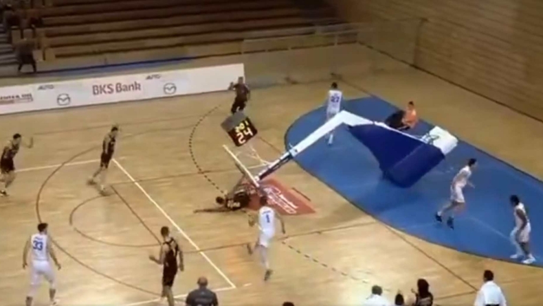 Απίστευτο σκηνικό στην Κροατία: παίκτης κάρφωσε και τον πλάκωσε η μπασκέτα!