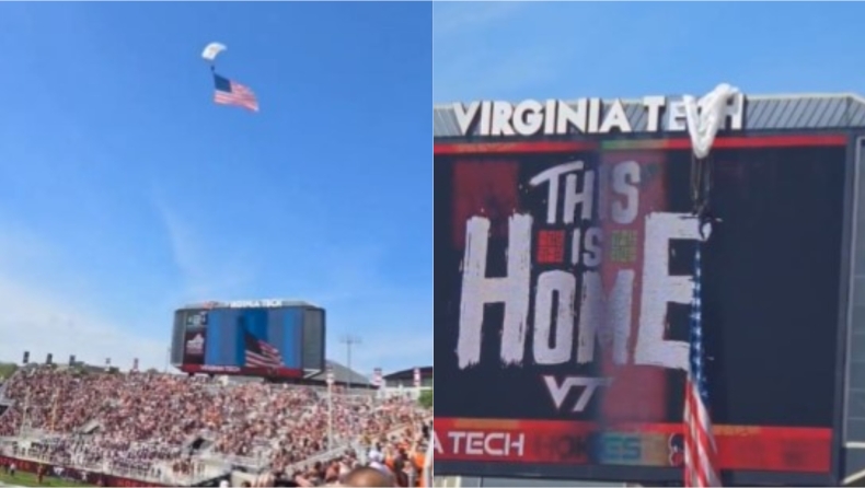 ΗΠΑ: Αλεξιπτωτιστής προσγειώθηκε στον πίνακα του Lane Stadium και τον κατέβασαν με γερανό 