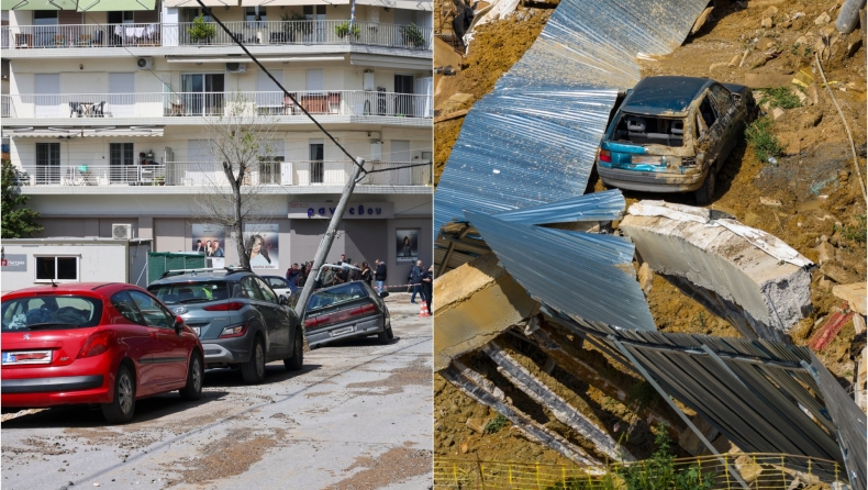 Καθίζηση δρόμου στη Θεσσαλονίκη: Η στιγμή που αυτοκίνητο πέφτει στο κενό (vid)