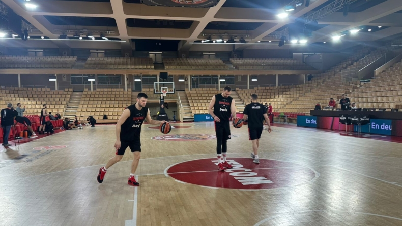 Το Gazzetta στην προπόνηση του Ολυμπιακού στο Μονακό ενόψει Game 3
