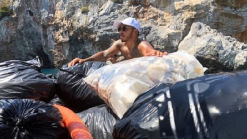 O Χάμιλτον διασκέδασε στη Μύκονο και μετά μάζεψε πλαστικά από τη θάλασσα! (pics & vid)