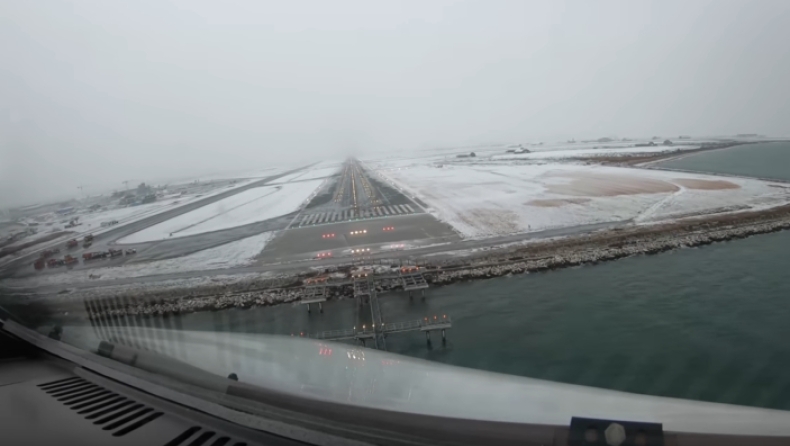 Μαγευτικές εικόνες: Η χιονισμένη Θεσσαλονίκη μέσα από το πιλοτήριο Airbus στο αεροδρόμιο Μακεδονία (vid)