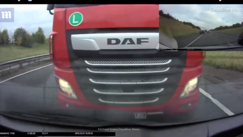 Οδηγός τράβηξε βίντεο την στιγμή που το αυτοκίνητό του συγκρούεται με φορτηγό (vid)