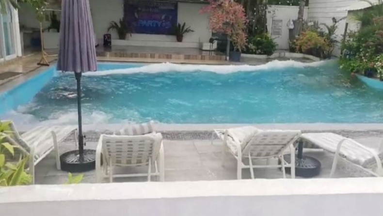 Η στιγμή του σεισμού στις Φιλιππίνες: «Τσουνάμι» σε πισίνα (vids)
