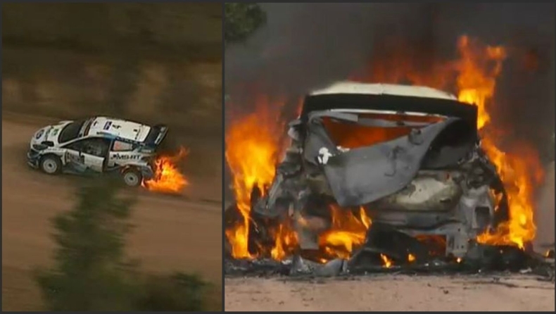 Παρανάλωμα πυρός έγινε αυτοκίνητο του WRC (vid) 