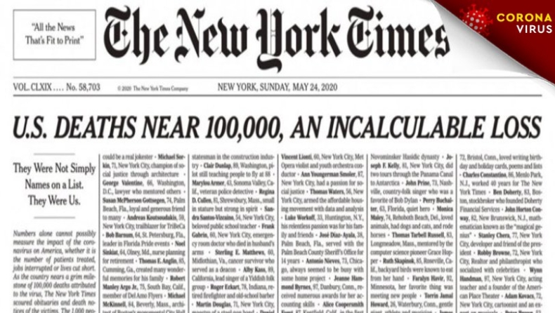 Το πρωτοσέλιδο των New York Times με τα 1.000 θύματα του κορονοϊού έχει και έναν δολοφονημένο (pics)