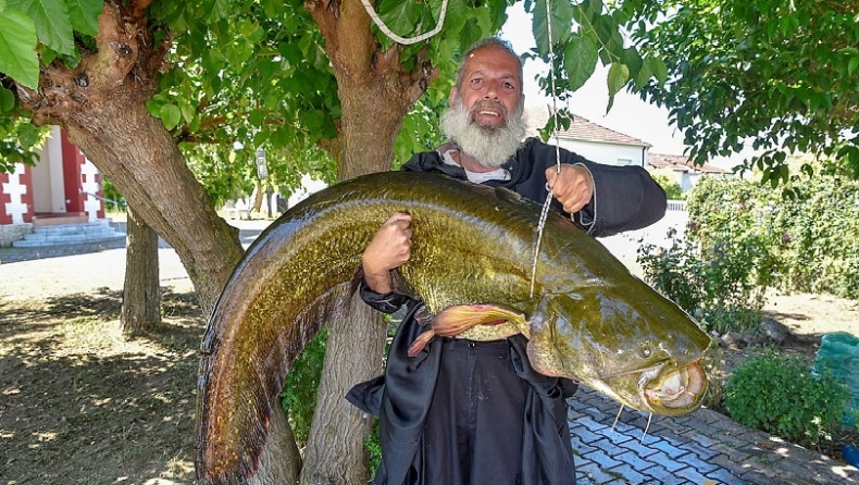 Παπάς στα Τρίκαλα ψάρεψε στον Πηνειό γατόψαρο 35 κιλών (pics & vid)